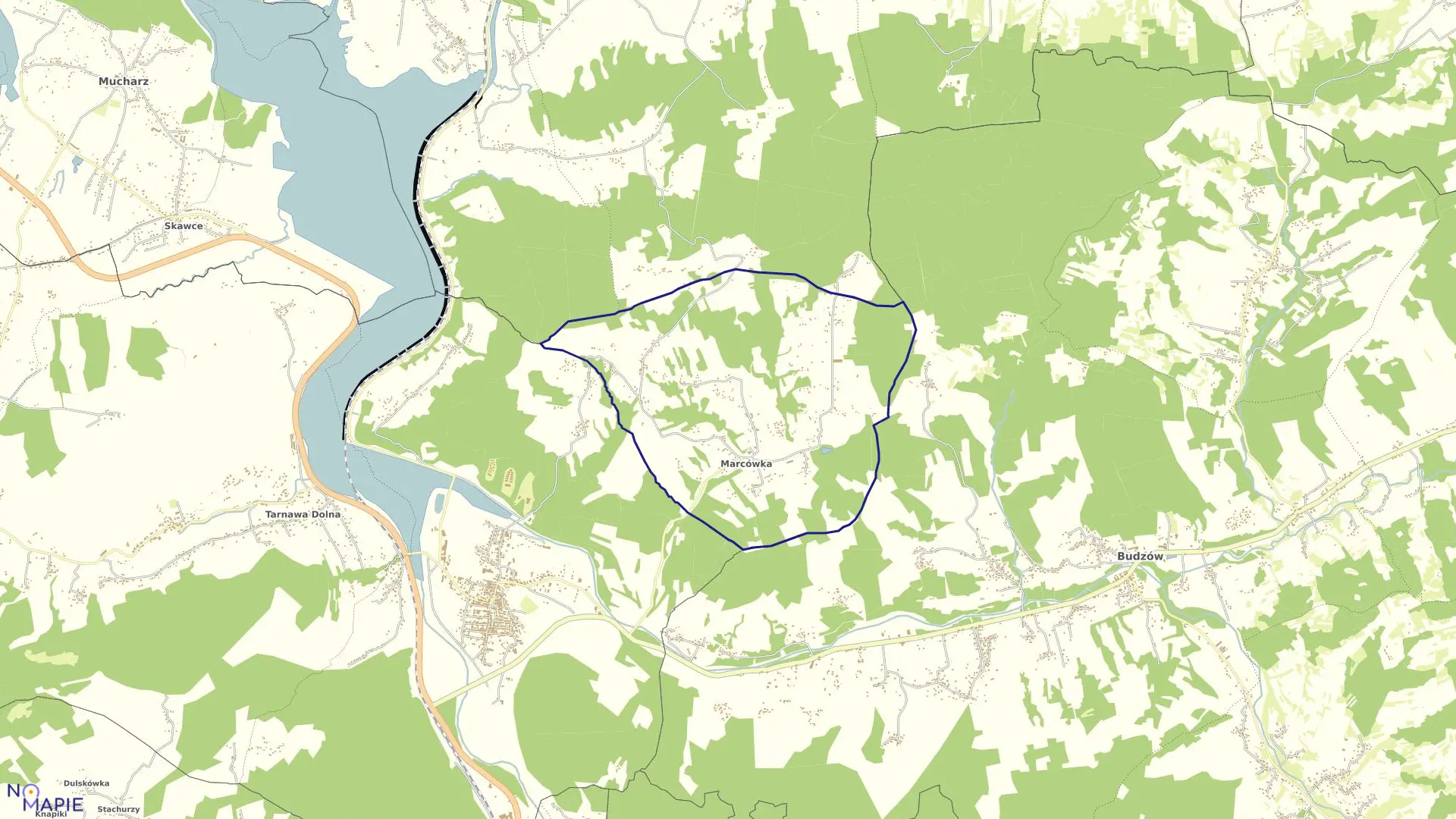 Mapa obrębu Marcówka w gminie Zembrzyce