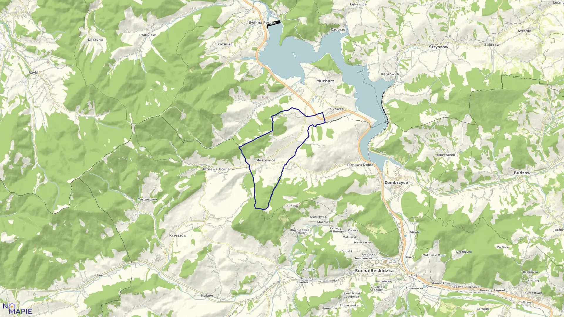 Mapa obrębu Śleszowice w gminie Zembrzyce